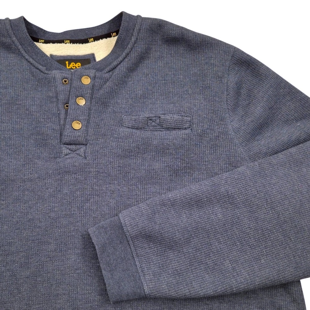 Lee‎ Premium Select Regular Fit Sherpa Lined Thermal Henley Shirt Mens XL Blue